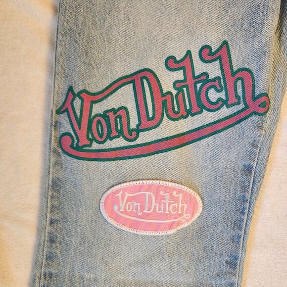 VON DUTCH Low Rise Bootcut Patch Embroidered Jeans Light Wash Y2K Size 26 NWT - Picture 5 of 9